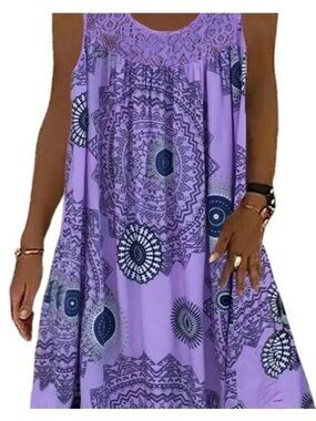 Geometric Print Eyelet Plus Size 8X 7X 6X 5X 4X 3X Casual A-Line Dress Tank Midi